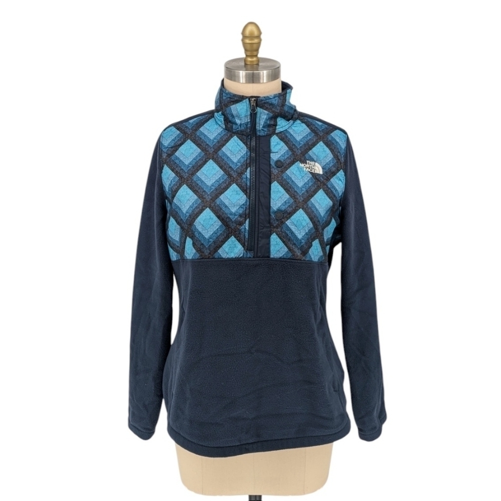 The North Face Blue Geometric Fleece Pullover Sweater Blue L hipster outdoors